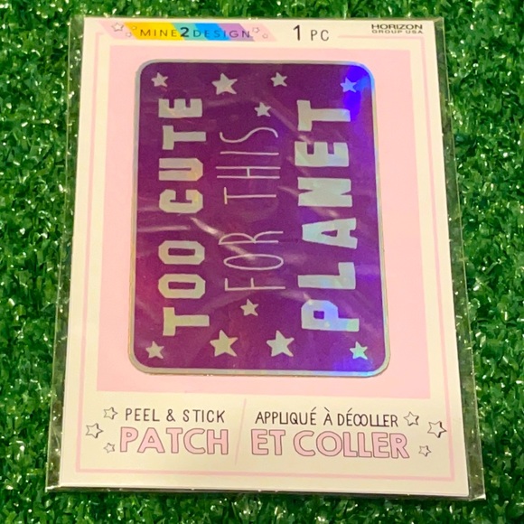 🏷 NO IRON / PEEL & STICK PATCH Rainbow Reflect Too Cute For This Planet w Stars - Picture 2 of 3